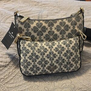 Kate Spade Black and Cream Clover Crossbody Bag